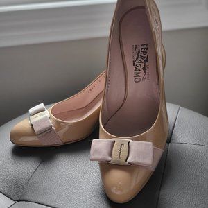 Salvatore Ferragamo heels patent nude
